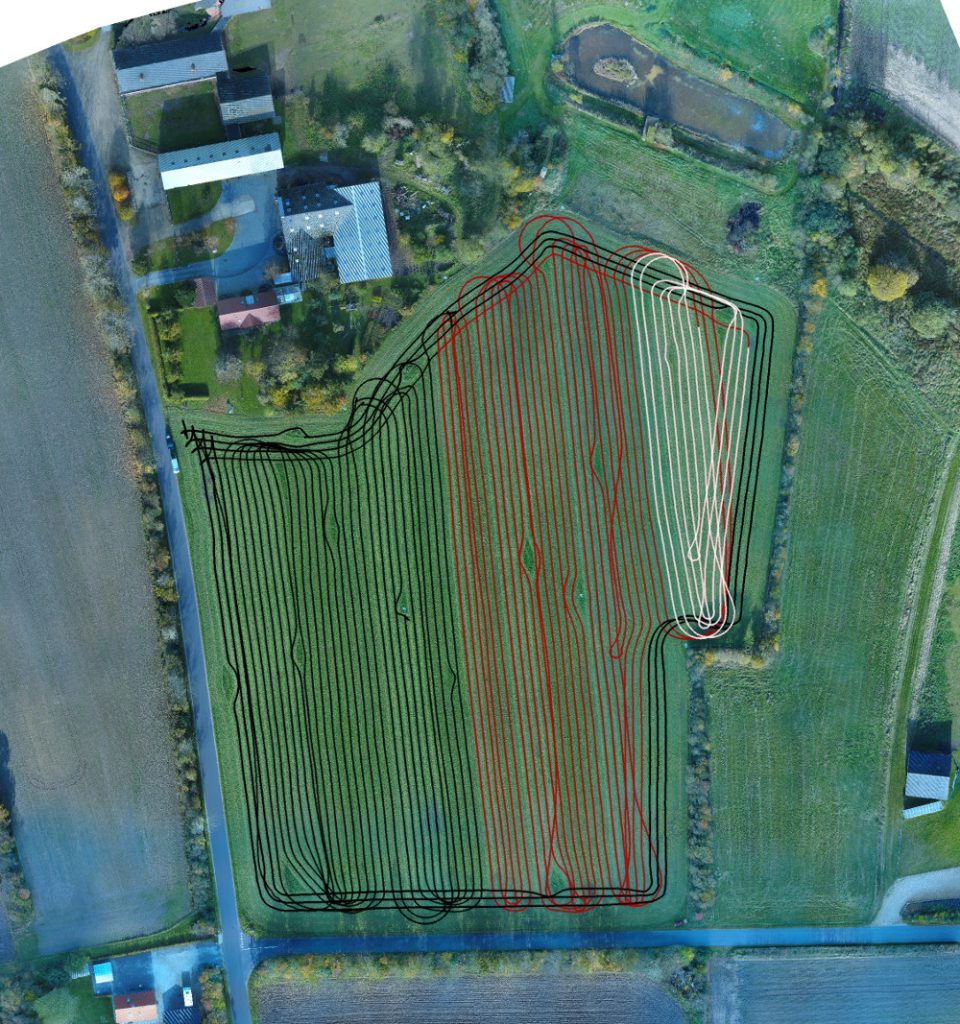 Orthophoto of the FieldSAFE grass field with tractor tracks