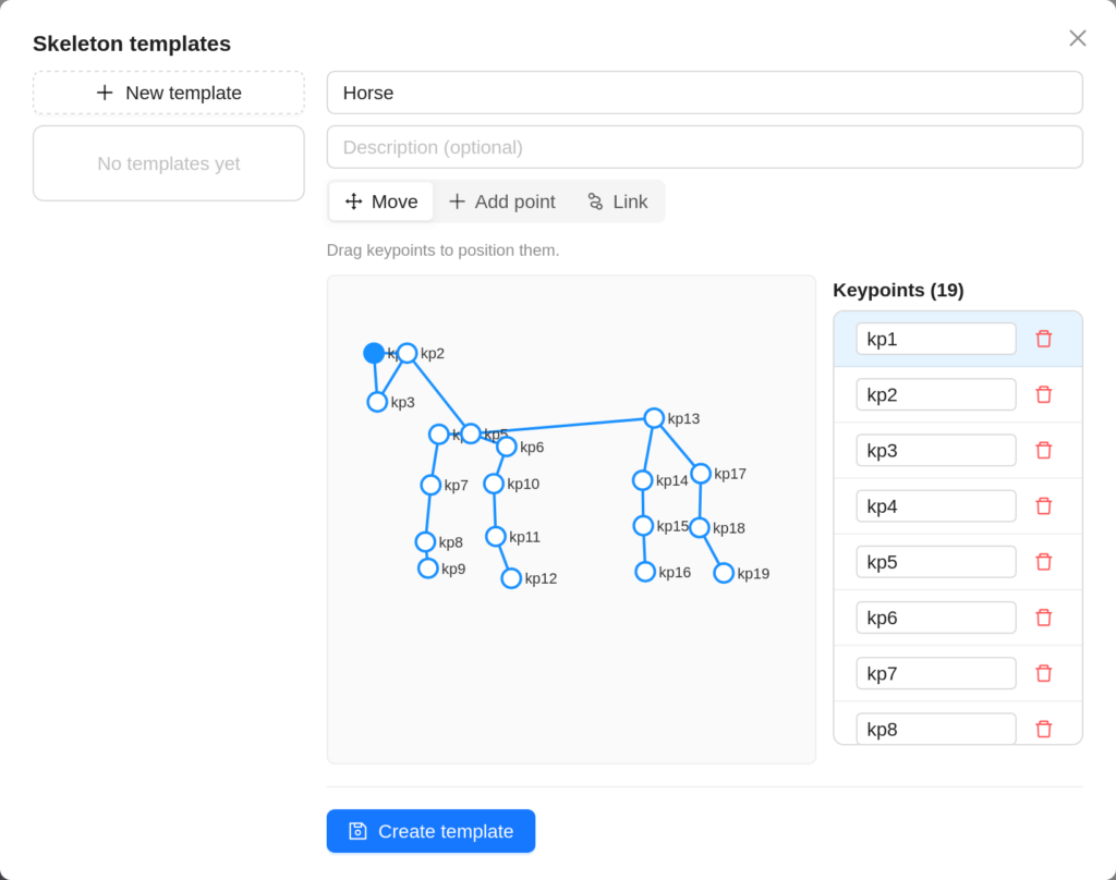 RATATA web-interface showing how a template for a skeleton annotation can be made