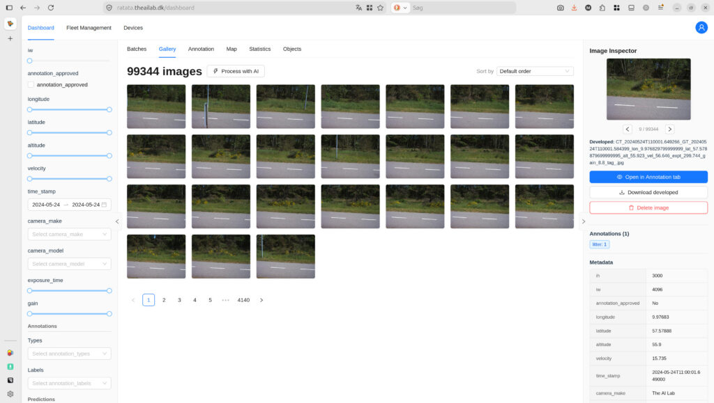 RATATA web-interface showing a grid of collected images