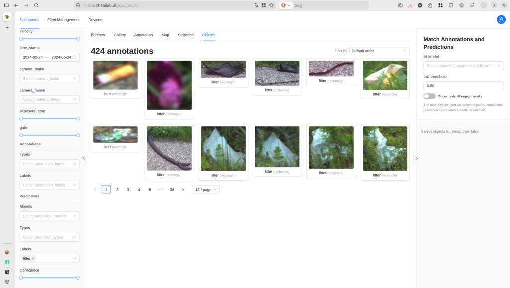 RATATA web-interface showing annotated objects in images