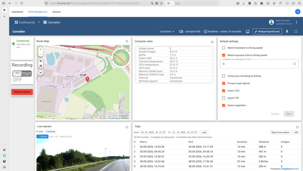 Webinterface of camera fleet management system